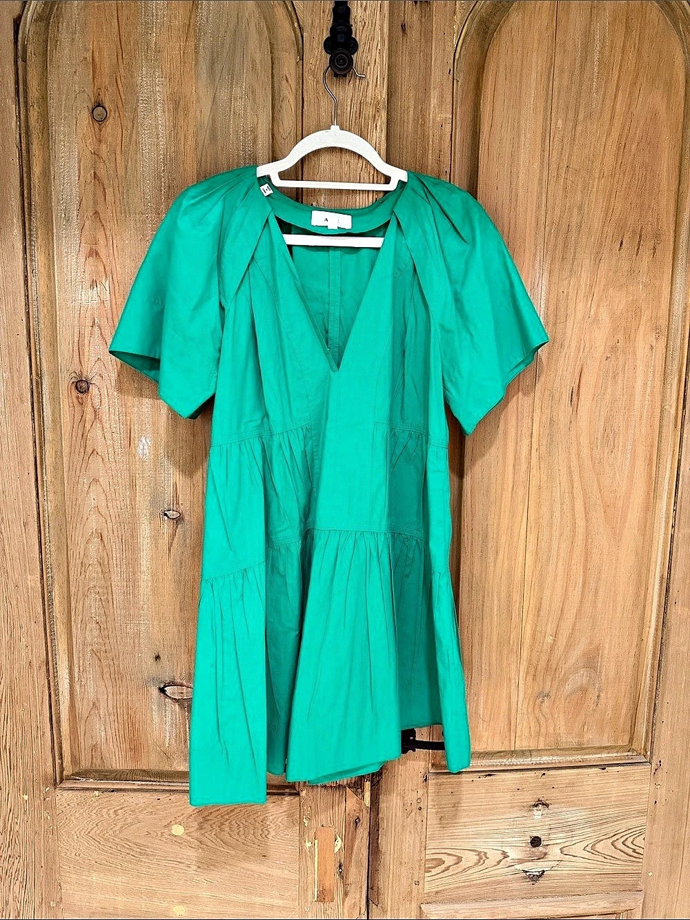 A.L.C. Camila Short Sleeve Tiered Poplin Mini Dress. Green Size 2
